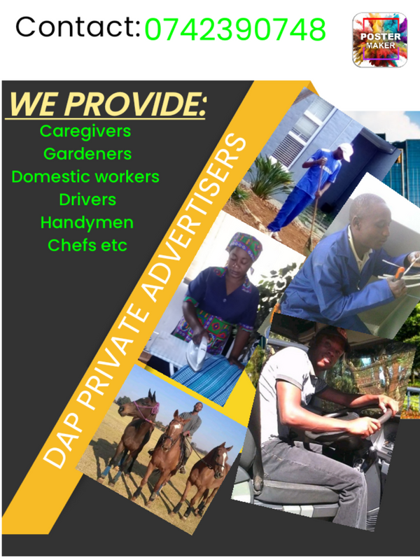 GARDENERS, DOMESTIC WORKERS, DRIVERS, CAREGIVERS, CHEFS AVAILABLE