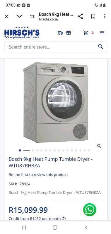 Bosch 9kg heat pump dryer