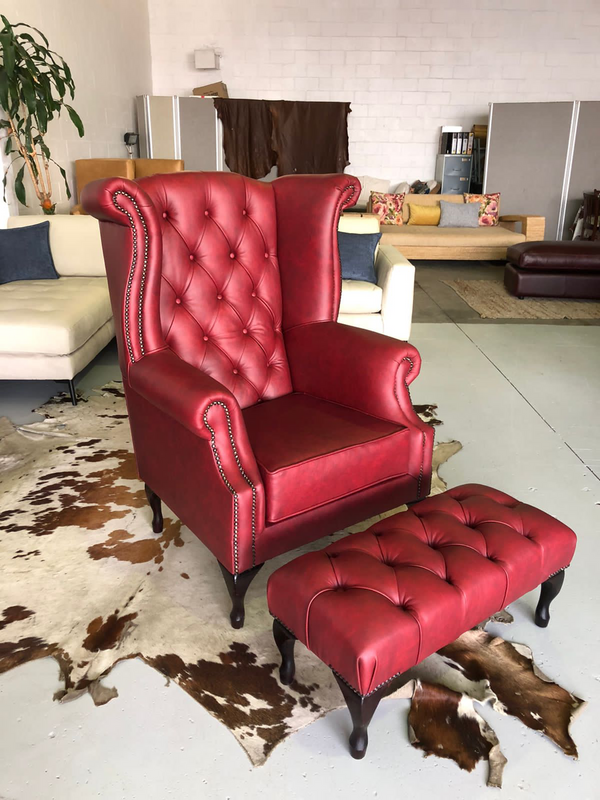 Brand new &amp; Large QUEEN ANNE  genuine leather High Back Wing Chair &#43; Footstool ottoman.