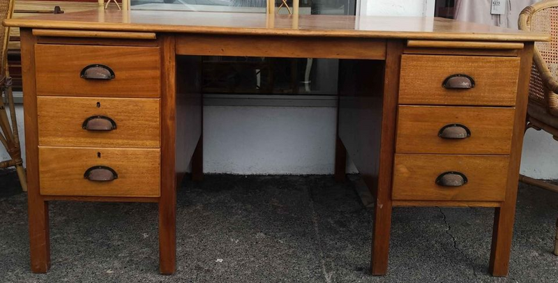 Solid Oak Wood Six Drawer Desk. R2000