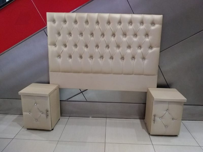 Cream leatherette headboard with crystal buttons