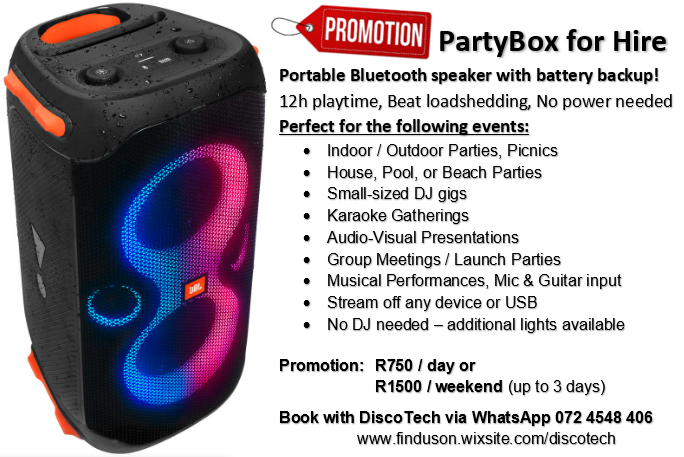 Portable Boombox for Hire - Bluetooth &amp; battery backup - DiscoTech