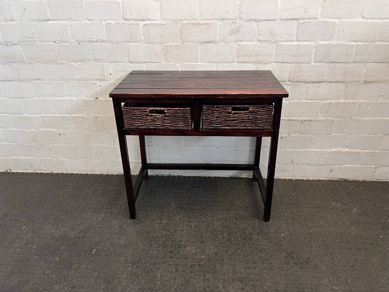 Wooden Table with Two Wicker Drawers- A47731