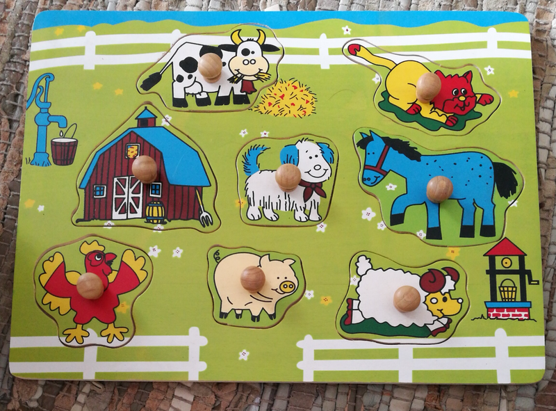 Farm themed Kids educational wooden peg puzzles set of 2