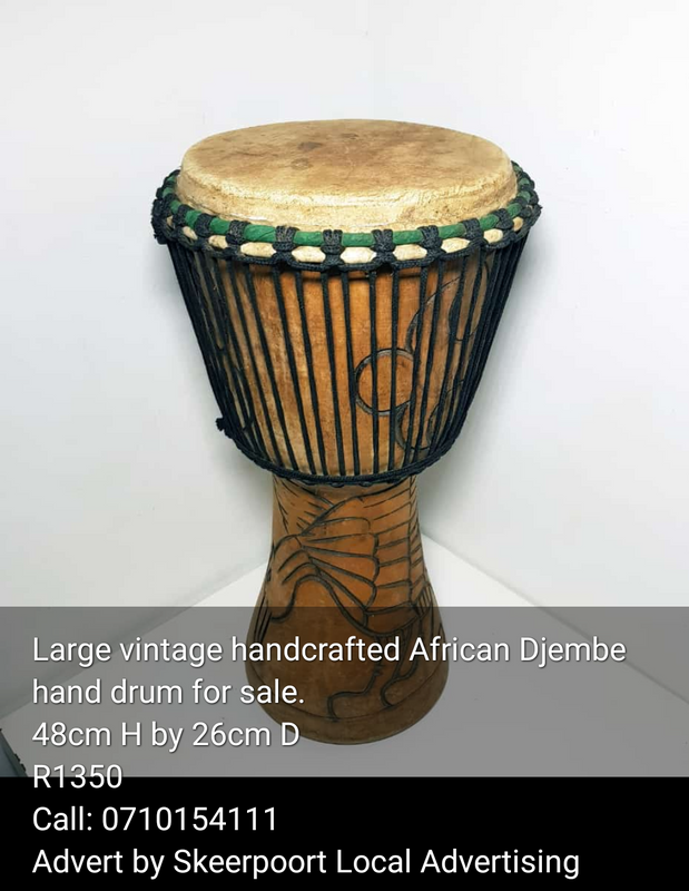 Large Vintage handcrafted African Djembe hand drum for sale