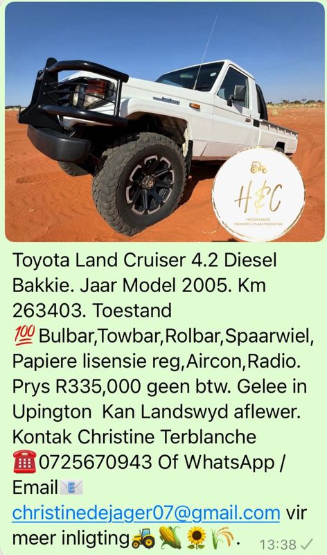 Toyota Land Cruiser4.2 Diesel Bakkie.