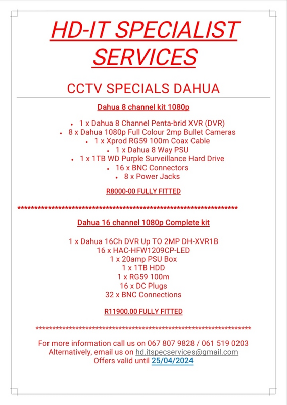 Combo Specials for Dahua and Hi-Look vision CCTV