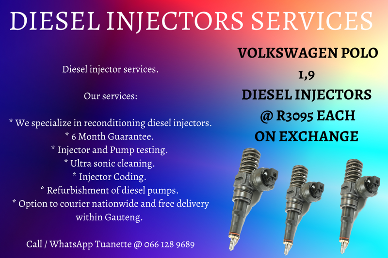 VOLKSWAGEN POLO 1,9 DIESEL INJECTORS FOR SALE ON EXCHANGE OR TO RECON YOUR OWN