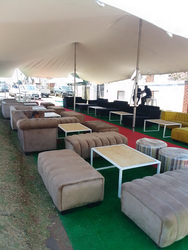 Outdoor and Indoor furniture hire and decor. Garden umbrellas, VIP couches and pallets hire.