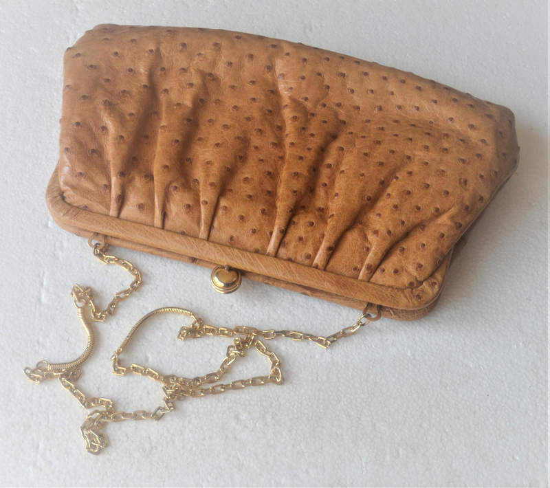 Vintage - 1970&#39;s VOCO Handcrafted Genuine Ostrich Leather Clutch / Sling Handbag
