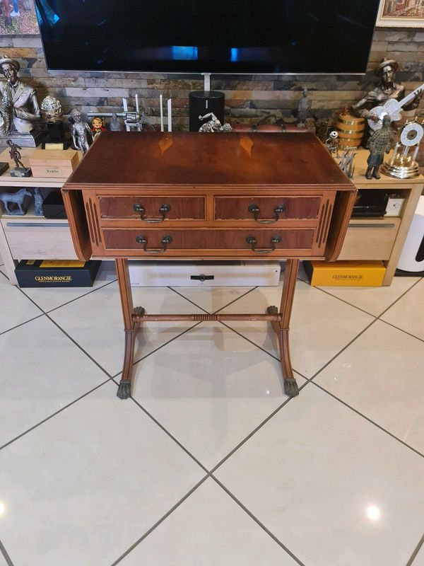 Antique Regency Mahogany Coffee Table with Drop Sides and Original Brass Cap