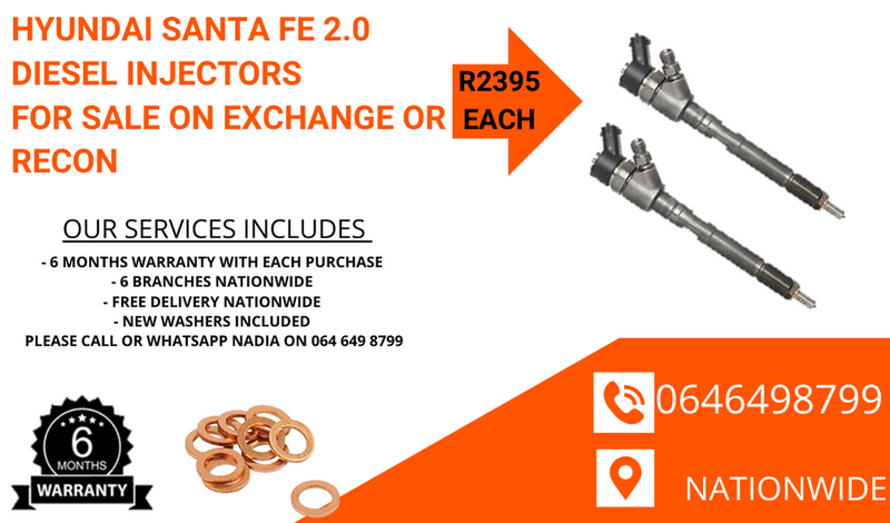 Hyundai Santa Fe 2L diesel injectors for sale on exchange or to recon with 6 months warranty
