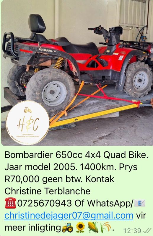 Bombardier 650cc 4x4 Quad Bike.