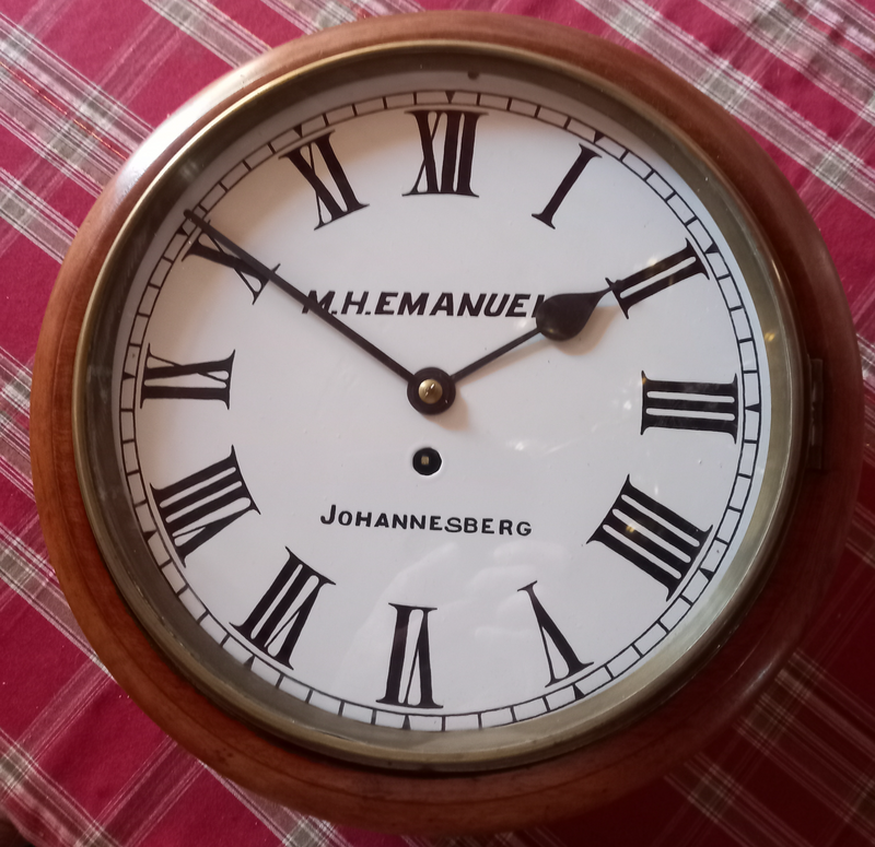 A VERY UNUSUAL EARLY 20 TH CENTURY ENGLISH STATION CLOCK,  FOR M.H. EMANUEL, JOHANNESBURG