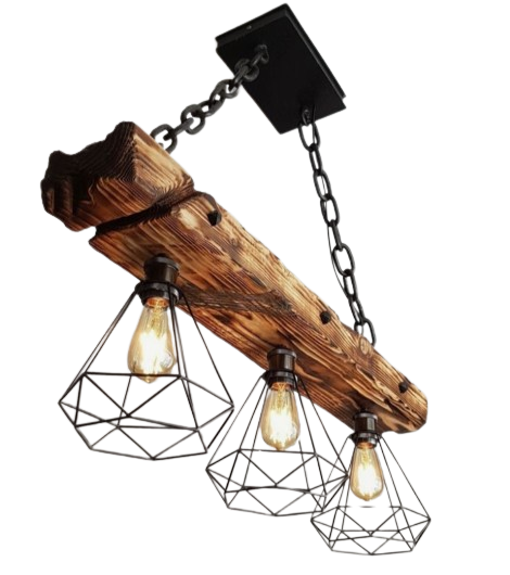 Wooden chandeliers and wooden lamps
