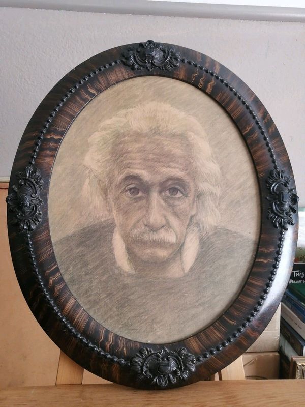 Vtg Oval Frame w/ Einstein direct Print on Board
