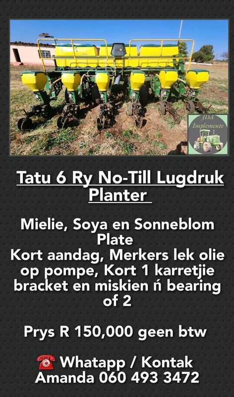 Tatu 6 Ry No-Till Lugdruk Planter