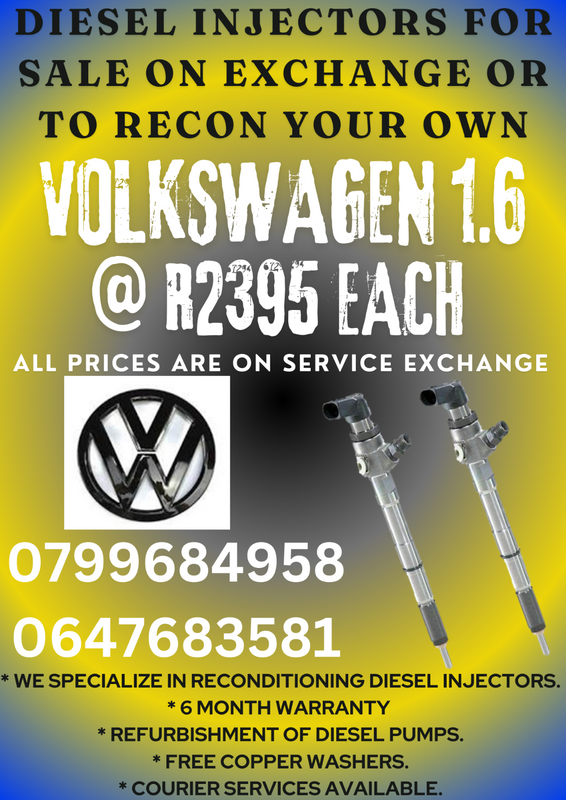 VOLKSWAGEN 1.6 DIESEL INJECTORS FOR SALE WE RECON AND SELL ON EXCHANGE