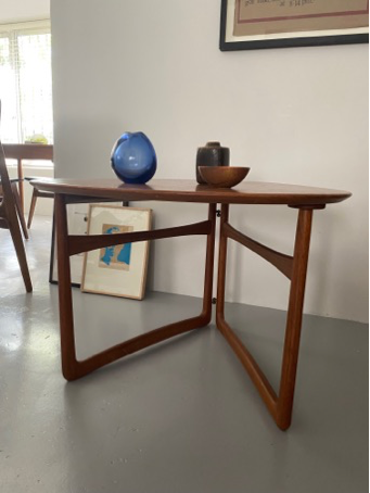 Collectable mid-century modern triangular folding table by Peter Hvidt &amp; Orla Mølgaard-Nielsen