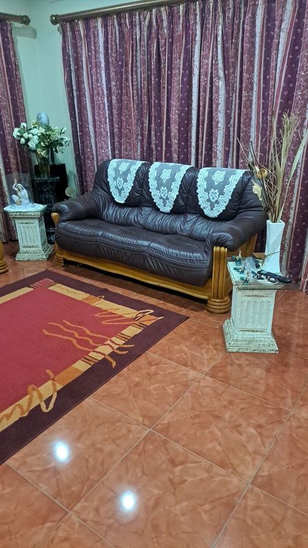 Leather and oak lounge suite for sale