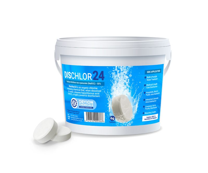 Water Purification with DISCHLOR24  Effervescent (SDIC) tablets. 100 x 6g Bucket