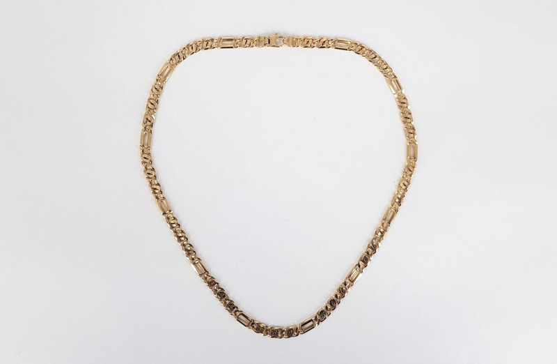9CT YELLOW GOLD FIGARO CURB LINK CHAIN