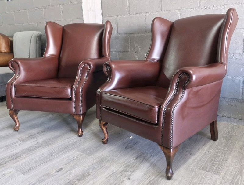 Classic Pair of Genuine Leather Wingback Chairs, R6500 each