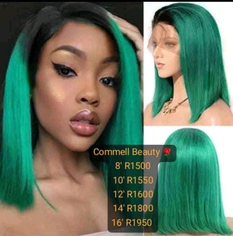 10inch Ear to ear lace frontal Peruvian hair wig ombre green . Grade 12A