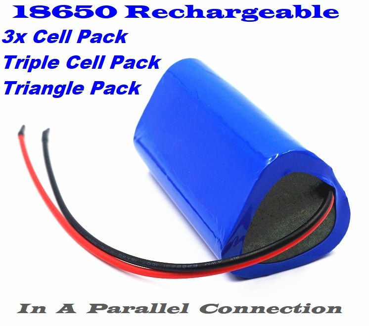 Rechargeable 18650 Battery Triangle Pack 3.7V 3P-Cells. Light Duty Applications. Brand New Products.
