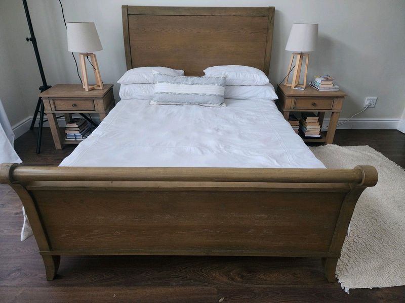 Queen XL Coricraft wooden sleigh bed and Cloud Nine mattress