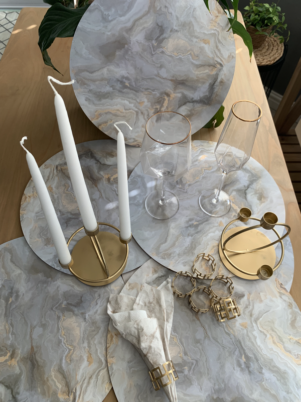 6 x Marble Cork Underplates from Bash 38 cm with Table Décor and Glasess - All Inclusive