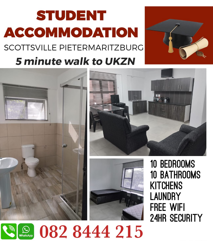 Student Accommodation available 5 min walk from UKZN SCOTTSVILLE PMB. NSFAN STUDENTS WELCOME