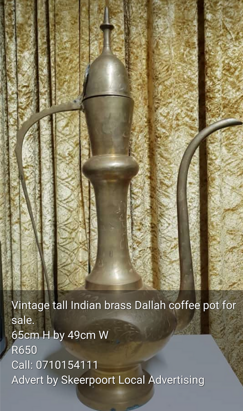 Vintage tall Indian brass Dallah coffee pot for sale