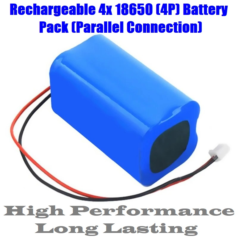 Rechargeable 18650 Battery Pack 3.7V 4-Cells (4P Pack). Light Duty Applications. Brand New Products.
