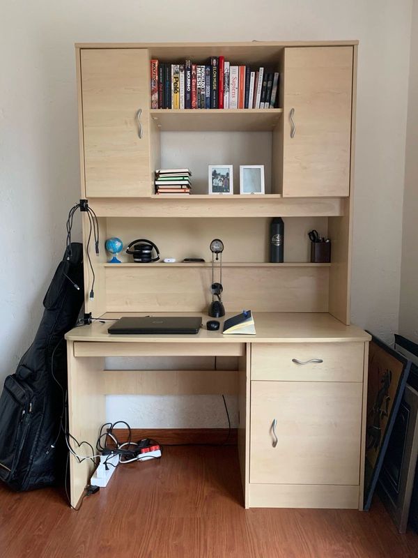 Bedroom Set: Desk, Cupboard, Drawers, Headboard - Maple Wood