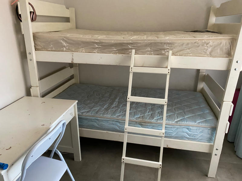 Single Bunk bed wit mattresses and desk