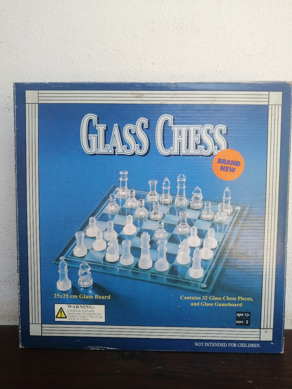 Traveling glass chess set.