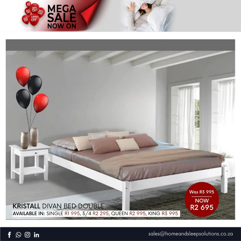 Mega Sale Now On! Up to 50% off selected Home Furniture Kristall Divan Bed