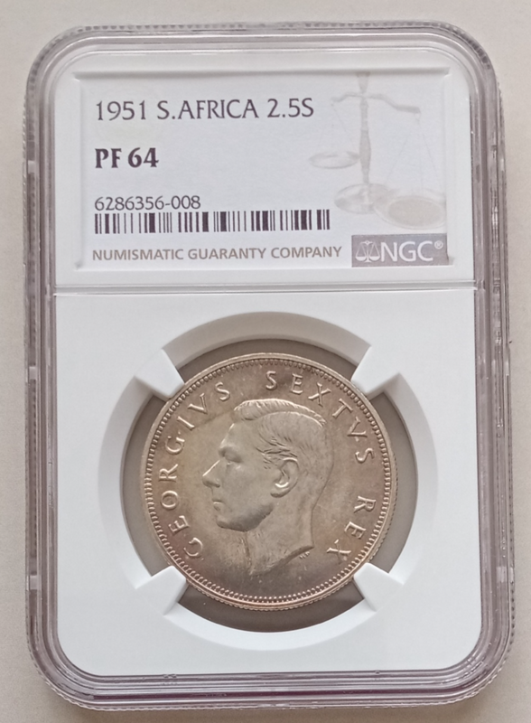 Beautiful 1951 S.A proof silver 2 1/2 Shillings NGC PF64