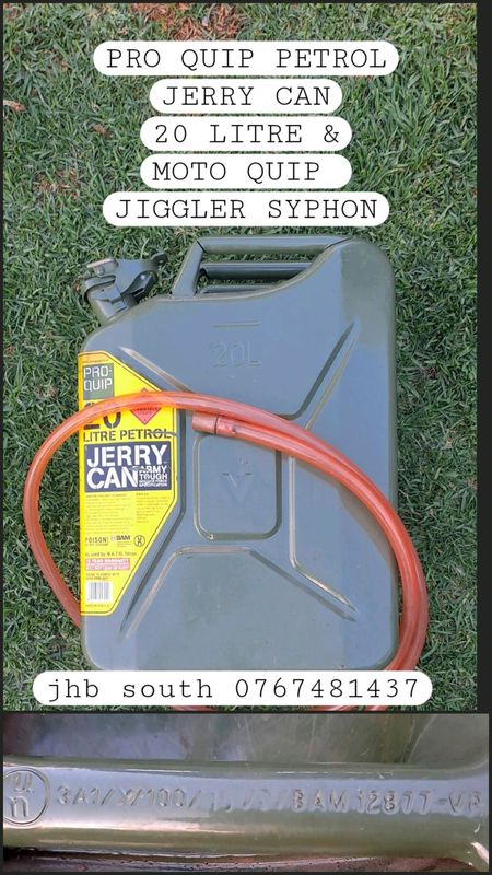 PROQUIP PETROL JERRY CAN 20 LITRE &#43; MOTOQUIP JIGGLER SYPHON