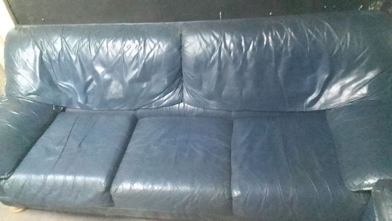 Genuine leather navy blue lounge suite