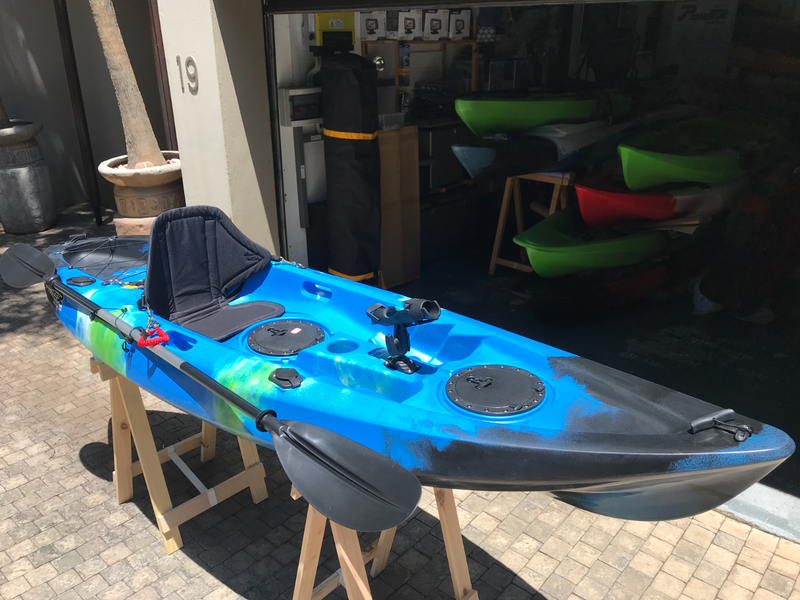 Pioneer Kayak AA2 single incl. seat, paddle, leash and rod holder, Ocean Camo colour, NEW!