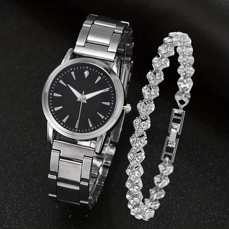Women&#39;s Rhinestone Decor Quartz Watch Watch &amp; 1pc Bracelet