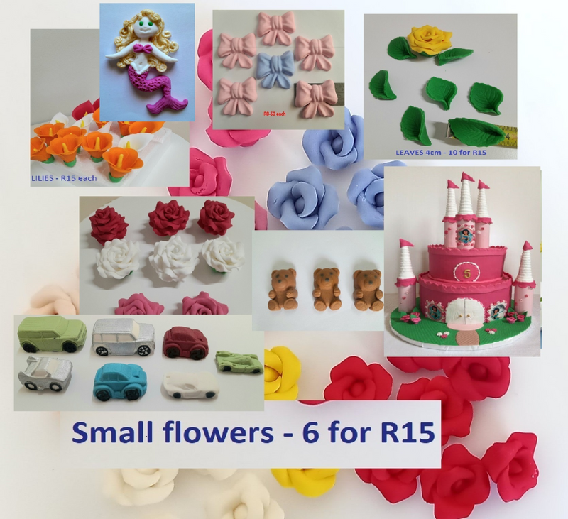 Fondant decorations, roses and lilies