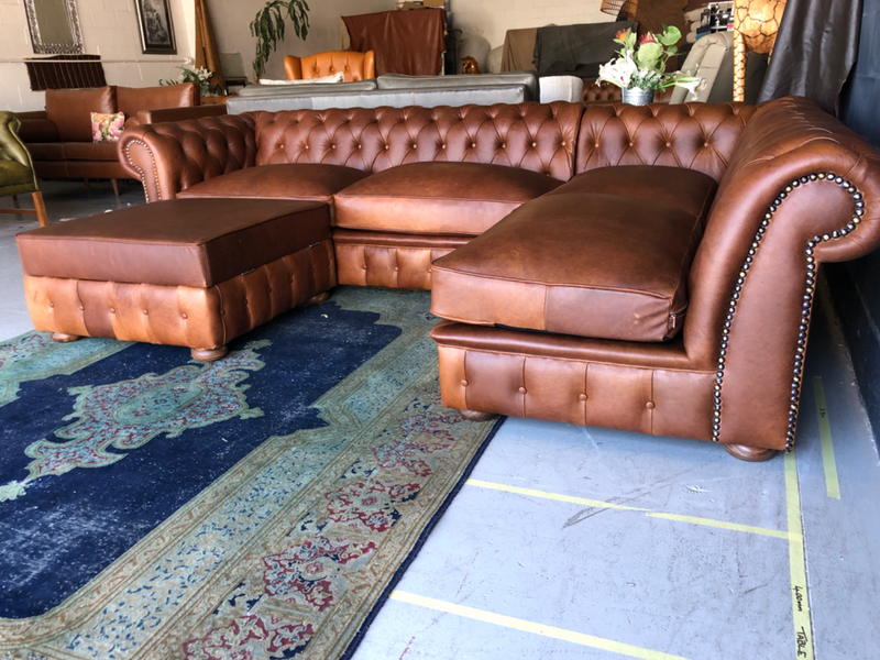 Brand new (3m x 2m) TRADITIONAL CHESTERFIELD  genuine leather corner unit &#43; modular ottoman.