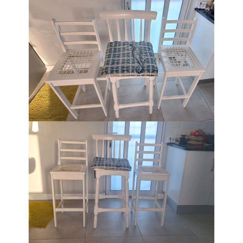 3x white wooden bar chairs for sale * r1000 f o r a l l 3 pickup in oakdale Bellville