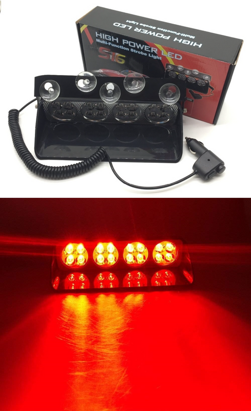 Red LED Strobe Flash Vehicle Windscreen Warning Dashboard Light with 16 Modes. Brand New Products.