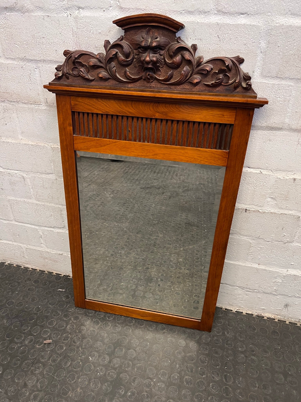 Vintage Wooden Framed Bevelled Wall Mirror- A47325