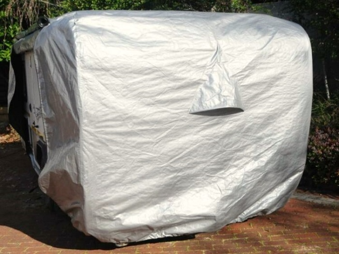 CARAVAN COVERS -HIGH DENSITY POLYURETHANE WOVEN WITH A LOW-DENSITY WATER-RESISTANT COATING.