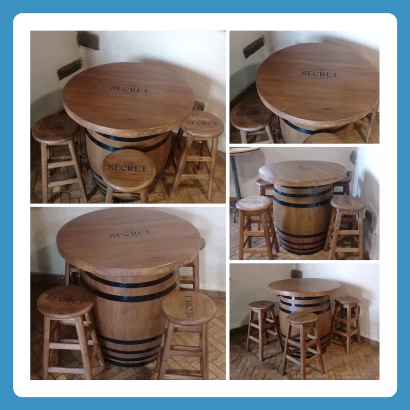 Wine   Barrel with top Cottage series 1000 Combo 4 Stools - Stained - Branded   version 1